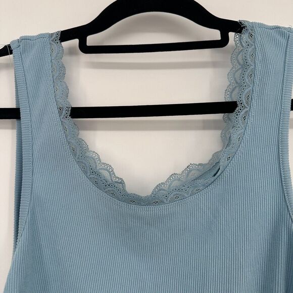One Step Up Lace Trim Crop Tank Top Womens M Dusty Blue Ruched Y2K Fairy Cowgirl - Picture 8 of 9